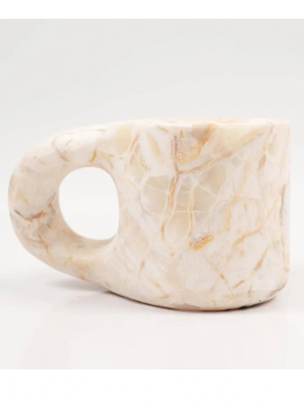 Marble Effect Stone Mug - Cream & Gold Veining